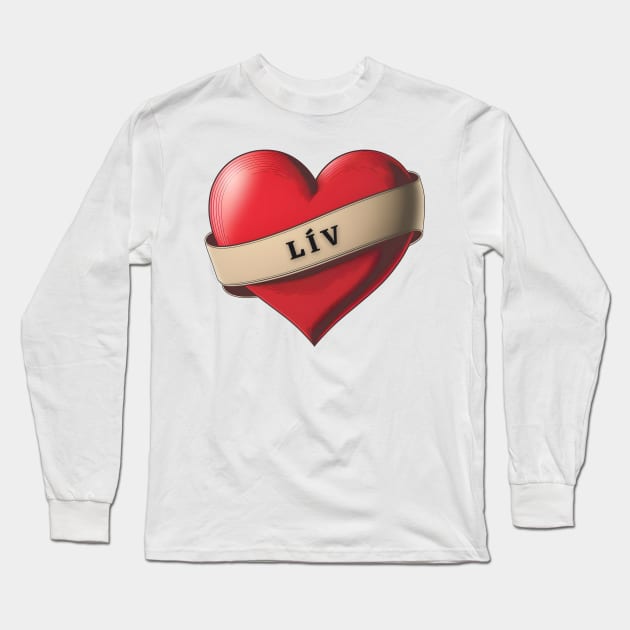 Lív - Lovely Red Heart With a Ribbon Long Sleeve T-Shirt by Allifreyr@gmail.com